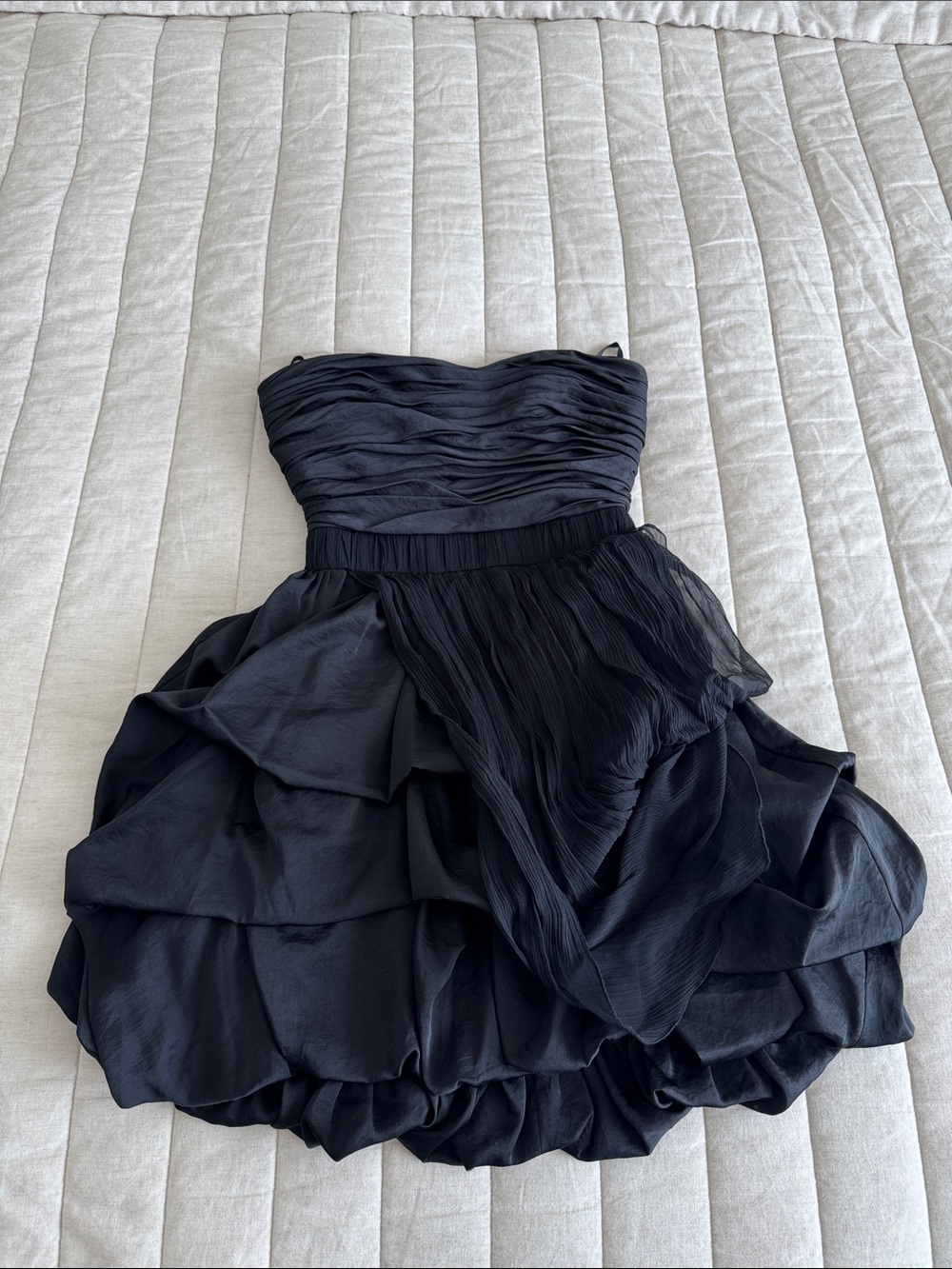 bebe Black Strapless Ruffled Dress